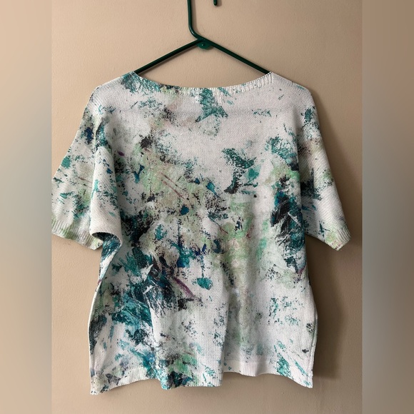 Luisa Ricci Italy sz L short dolman sleeve loose knit abstract floral sweater. - Picture 5 of 7